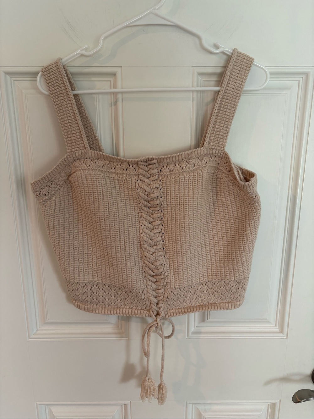Ryegrass large Knit Crochet Crop Tank Top - Beige boho crop top